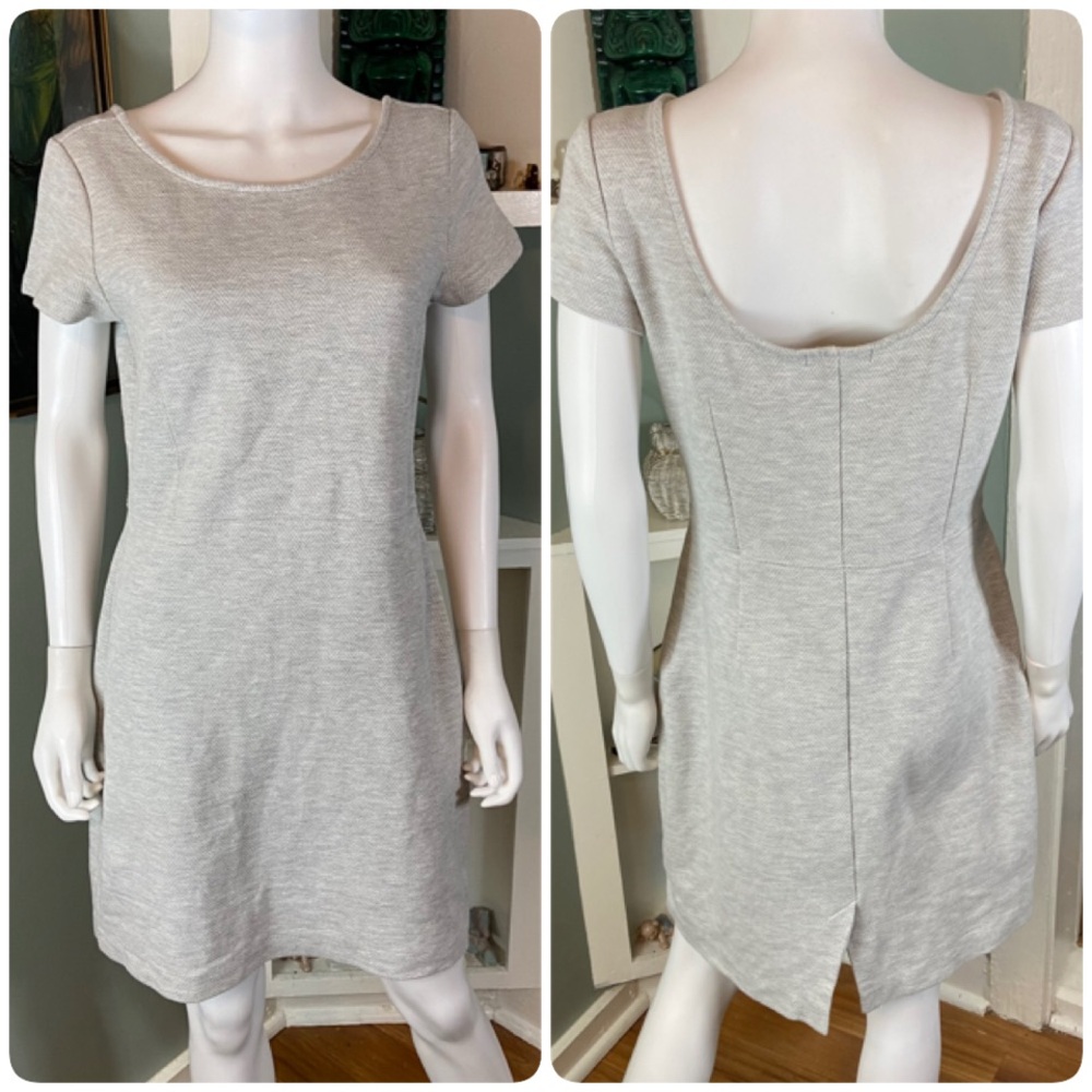 3/$12 Banana Republic Heather Ponte Light Gray Mini Sheath Dress Zigzag Size 10